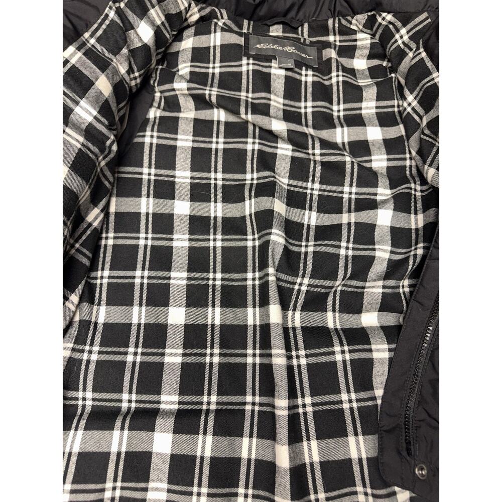 Eddie Bauer Down Puffer Vest Women’s Medium Black Faux Fur Hood Plaid Lined - Picture 7 of 10
